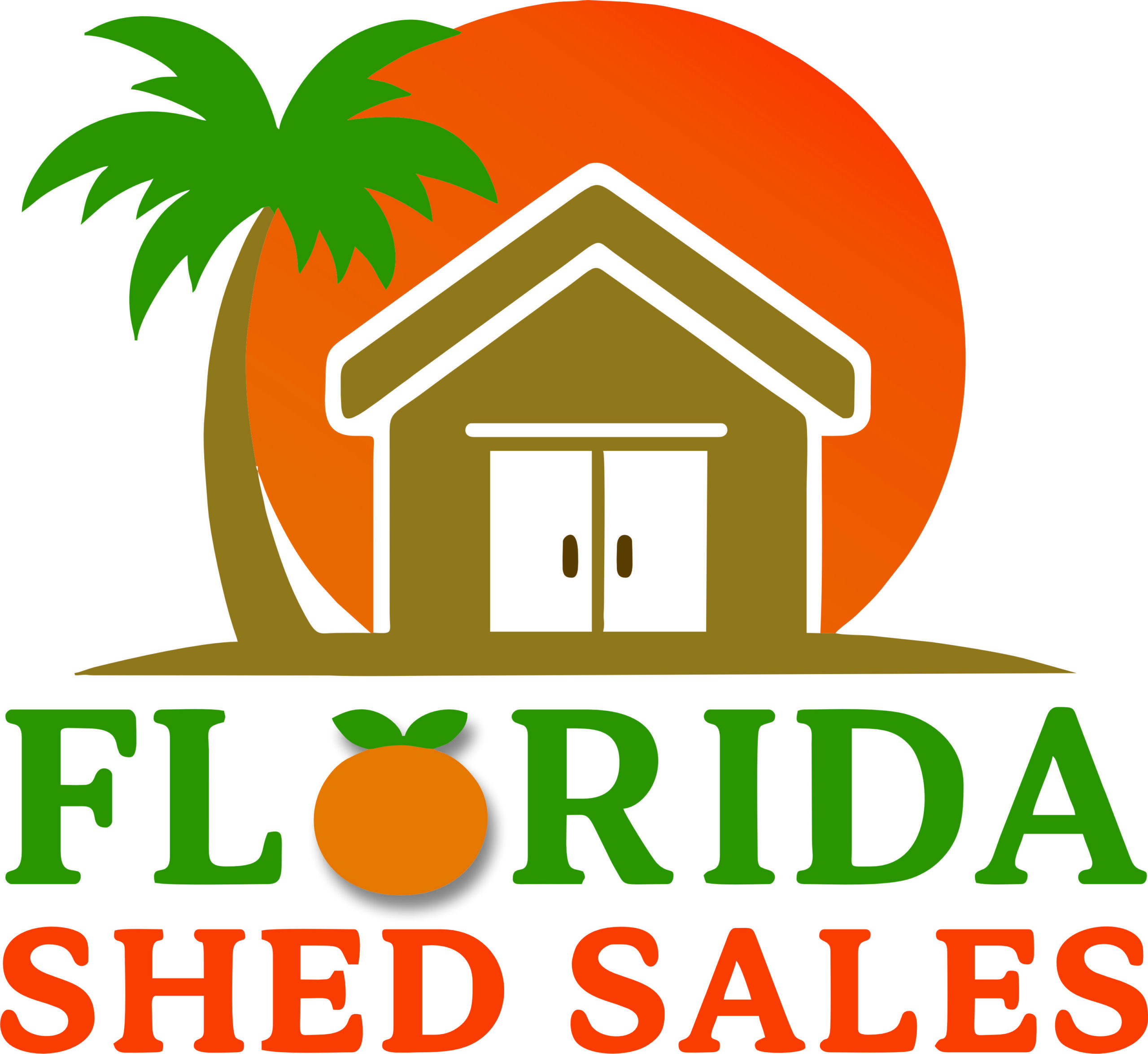 Florida Sheds For Sale logo featuring a bold shed graphic with clean modern text, representing affordable no-hassle shed sales in Florida.